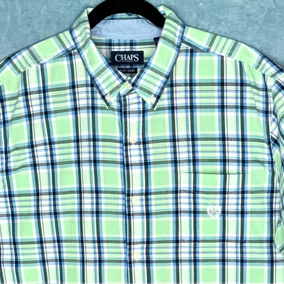 NWOT Ralph Lauren Chaps Easy Care green blue white button-down plaid shirt - Picture 3 of 5